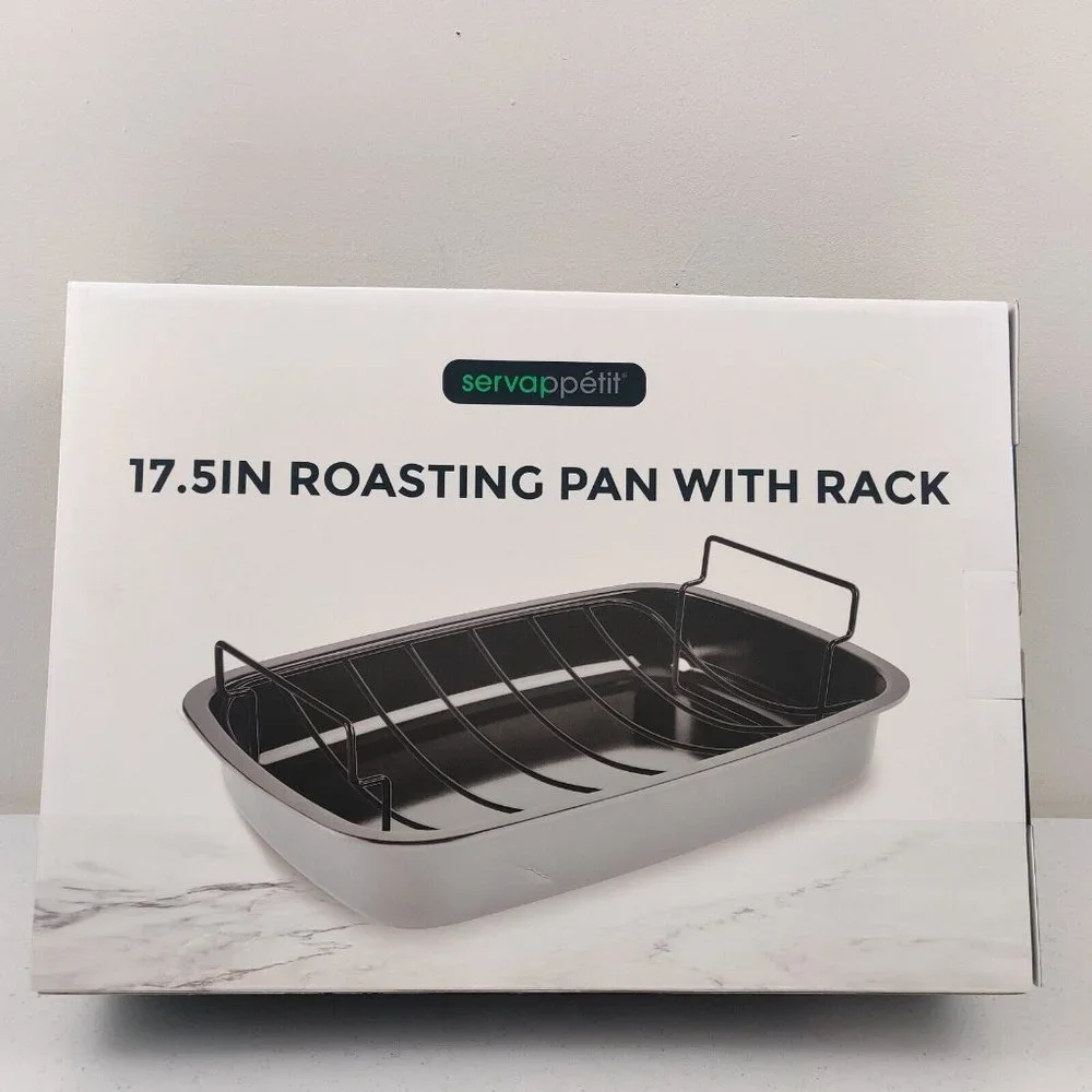 Servappetit 17.5 IN Roasting Pan with Rack Gray